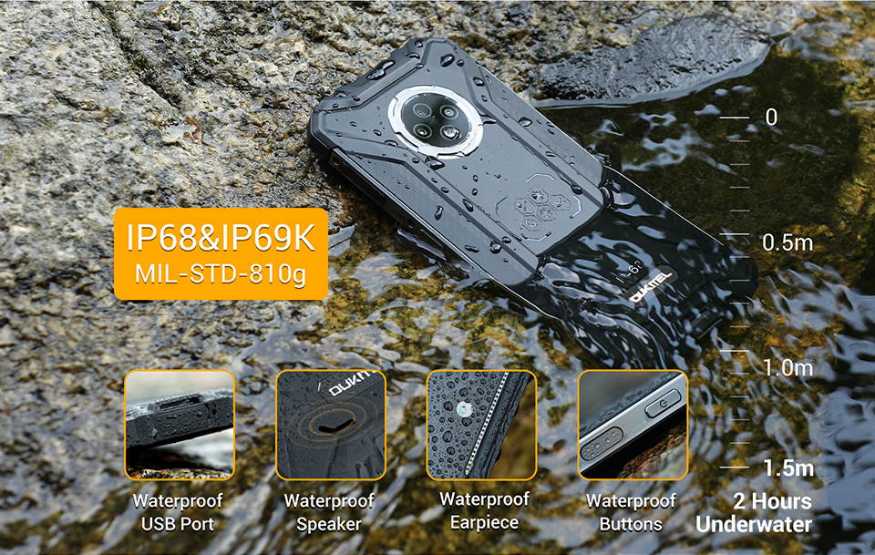 OUKITEL WP8 Pro Rugged Smartphone, 6.49&rdquo; Display, 4GB 64GB Dual SIM IP68 Waterproof Unlocked Cell Phones, 16MP Triple Camera Android 10, 5000mAh Battery Face/Fingerprint ID