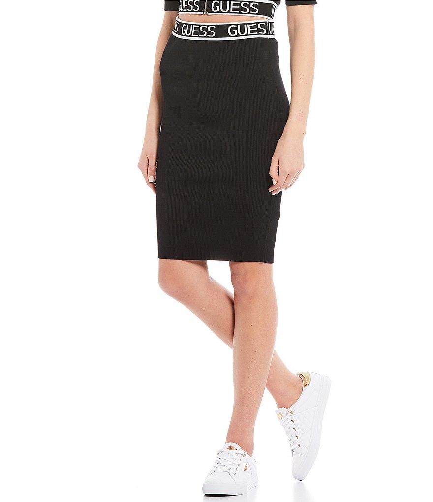 Guess Coordinating High Rise Guess Logo Rib Knit Skirt