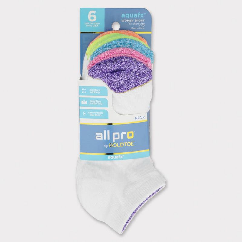 All Pro Women's Aqua FX 6+2 Bonus Pack No Show Athletic Socks - Color May Vary 4-10