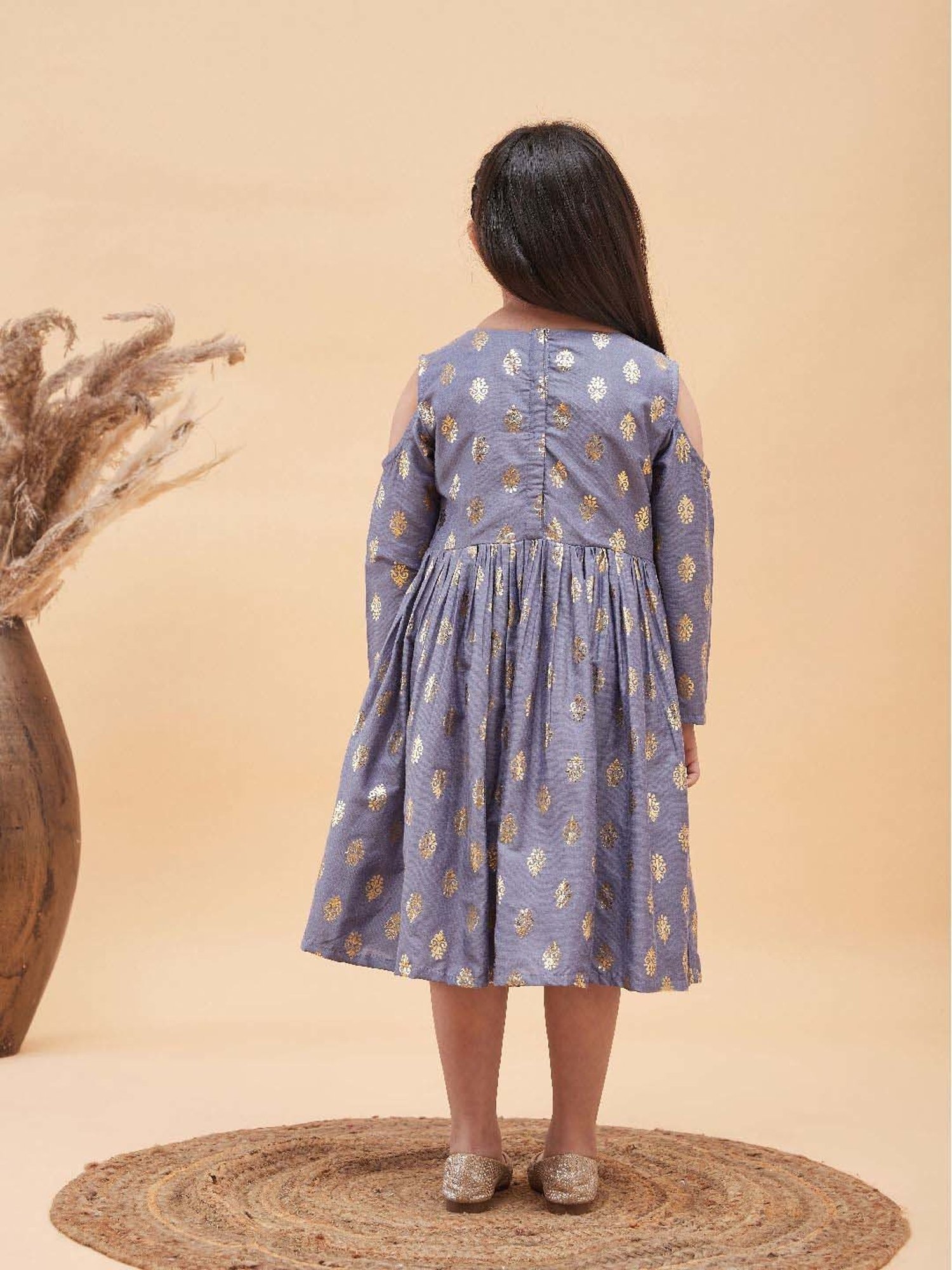 VASTRAMAY Girls Grey Printed Full Sleeves Dresses