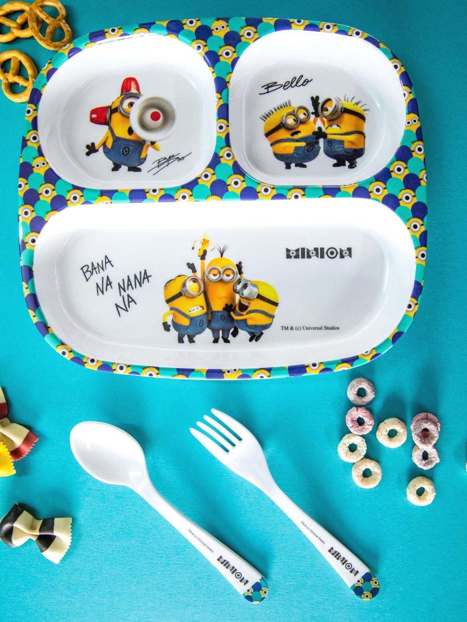 Servewell Minions Yellow Melamine Rectangle Kids 3Pcs Dinner Set