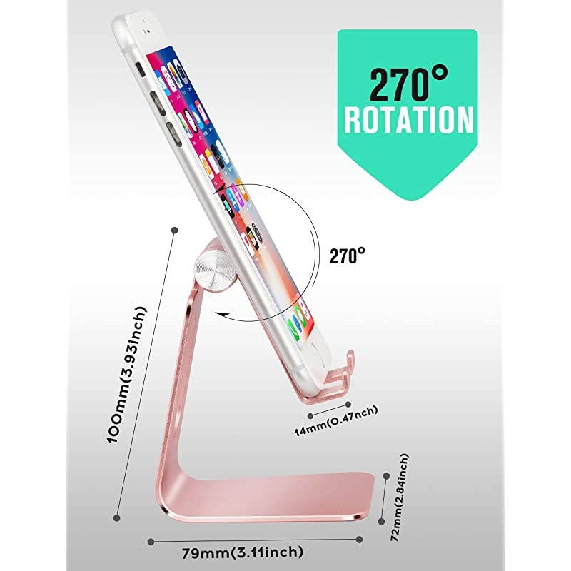Adjustable Cell Phone Stand,  Phone Holder, Tablet Stand Dock, Aluminum Desktop Compatible with iPhone 12 iPad, Samsung Galaxy, Google Pixel All Smart Phone/Tablets Under 10 in-Rose Gold