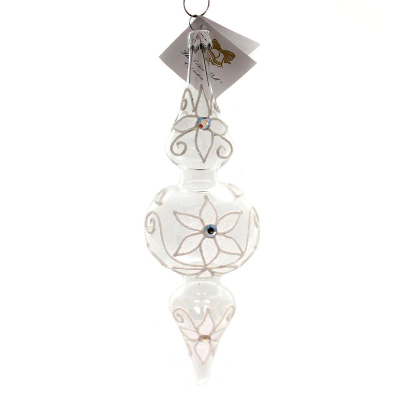 Golden Bell Collection 7.75" Clear Drop With Flowers Rhinestone Ornament  -  Tree Ornaments