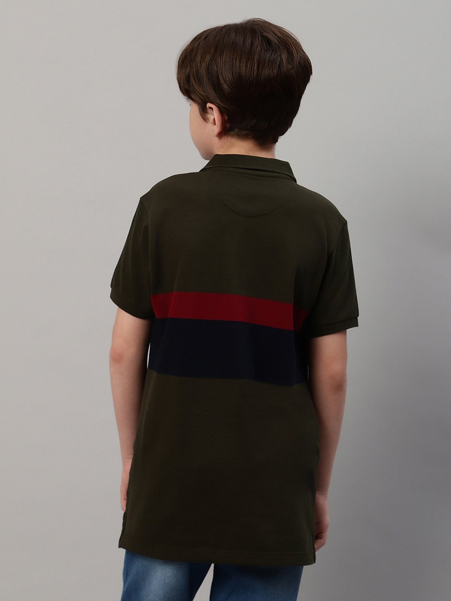 Cantabil Boys Olive Embroidered Polo T-Shirt