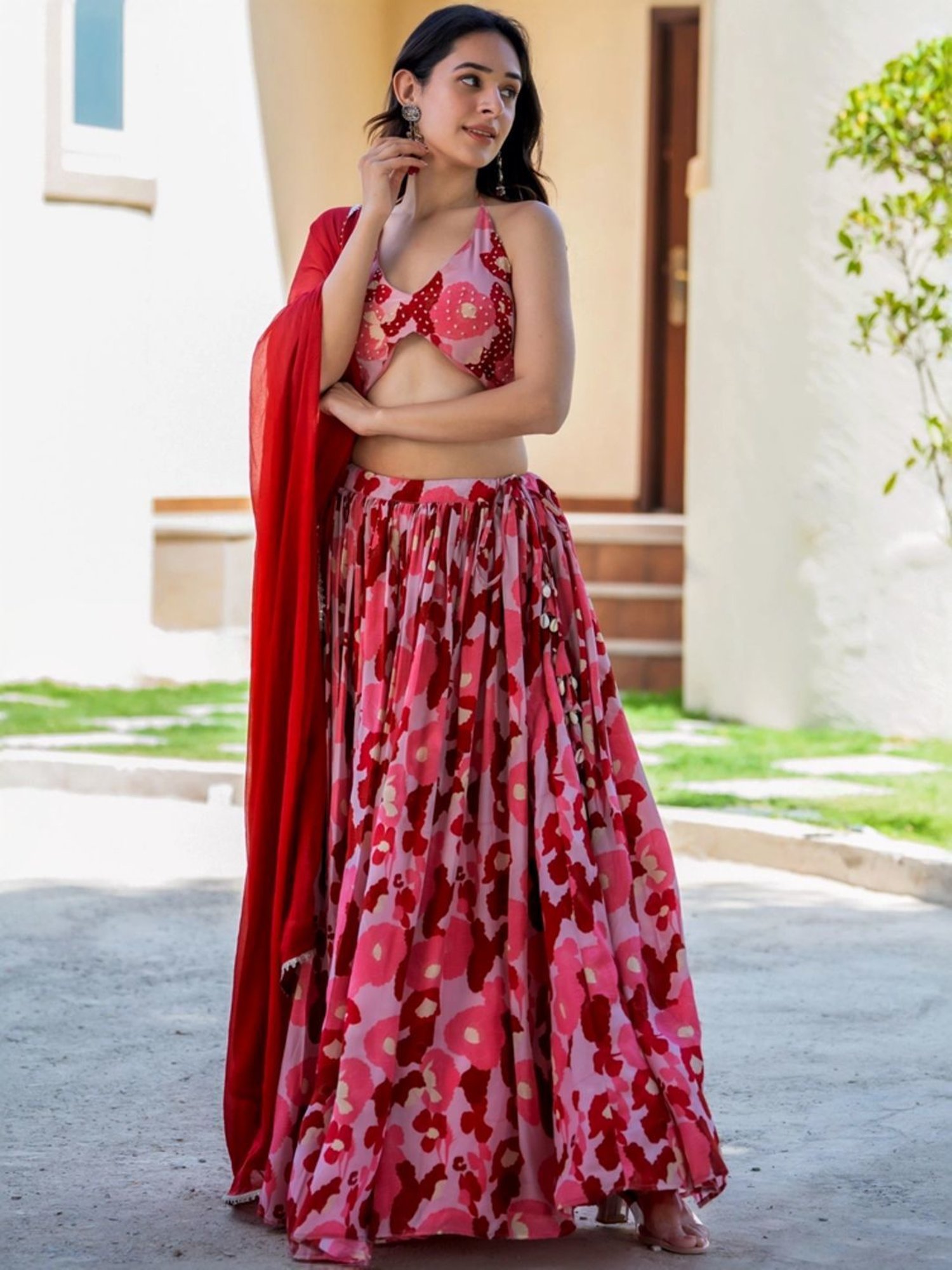 HOUSE OF JAMOTI Red Printed Lehenga Choli Set With Dupatta