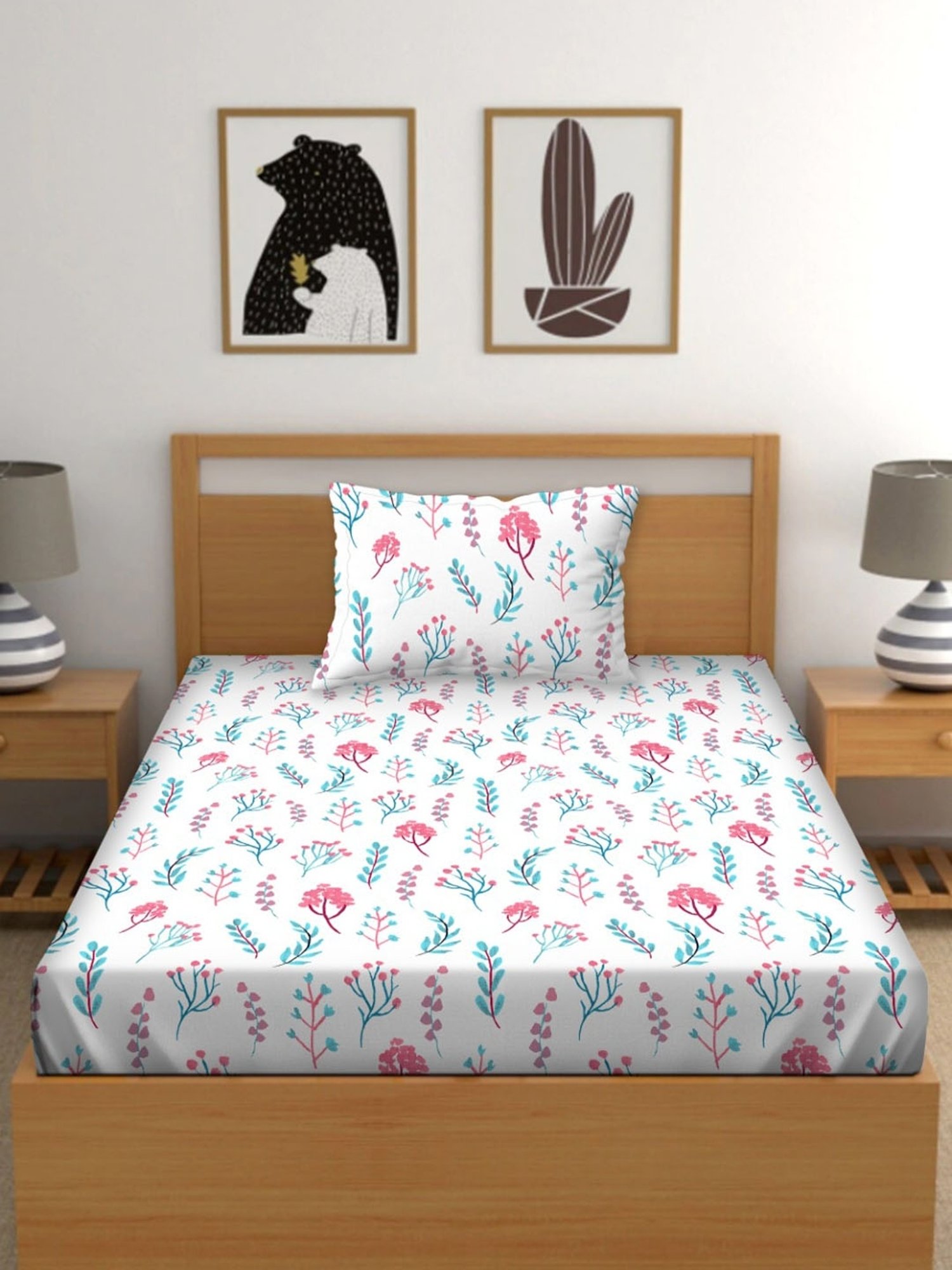 BELLA CASA Orra Printed Multicolor 180 TC Cotton Single 2 Bedsheet with 2 Pillow Covers