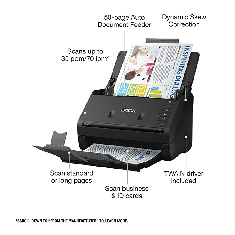 WorkForce ES-400 Color Duplex Document Scanner for PC and Mac, Auto Document Feeder (ADF)