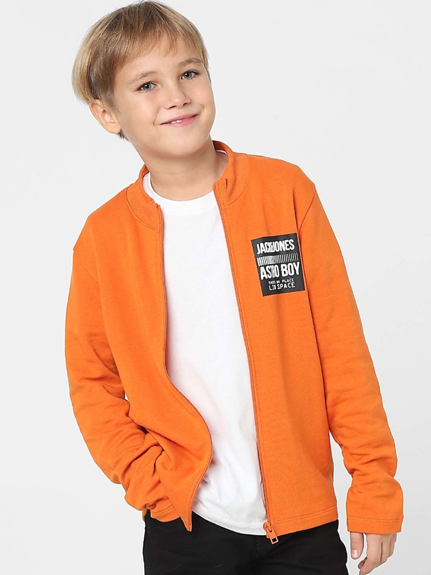 Jack & Jones Junior Burnt Orange Cotton Printed Full Sleeves Jacket