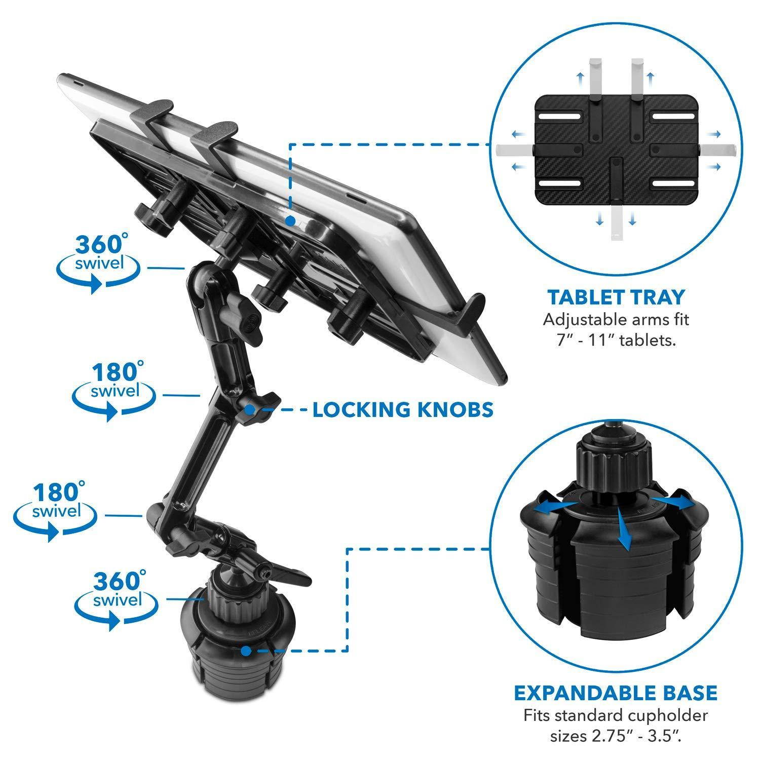 Mount-It! Car Cup Holder Ipad Tablet Stand | Fits 7-11 Inch Screen Sizes
