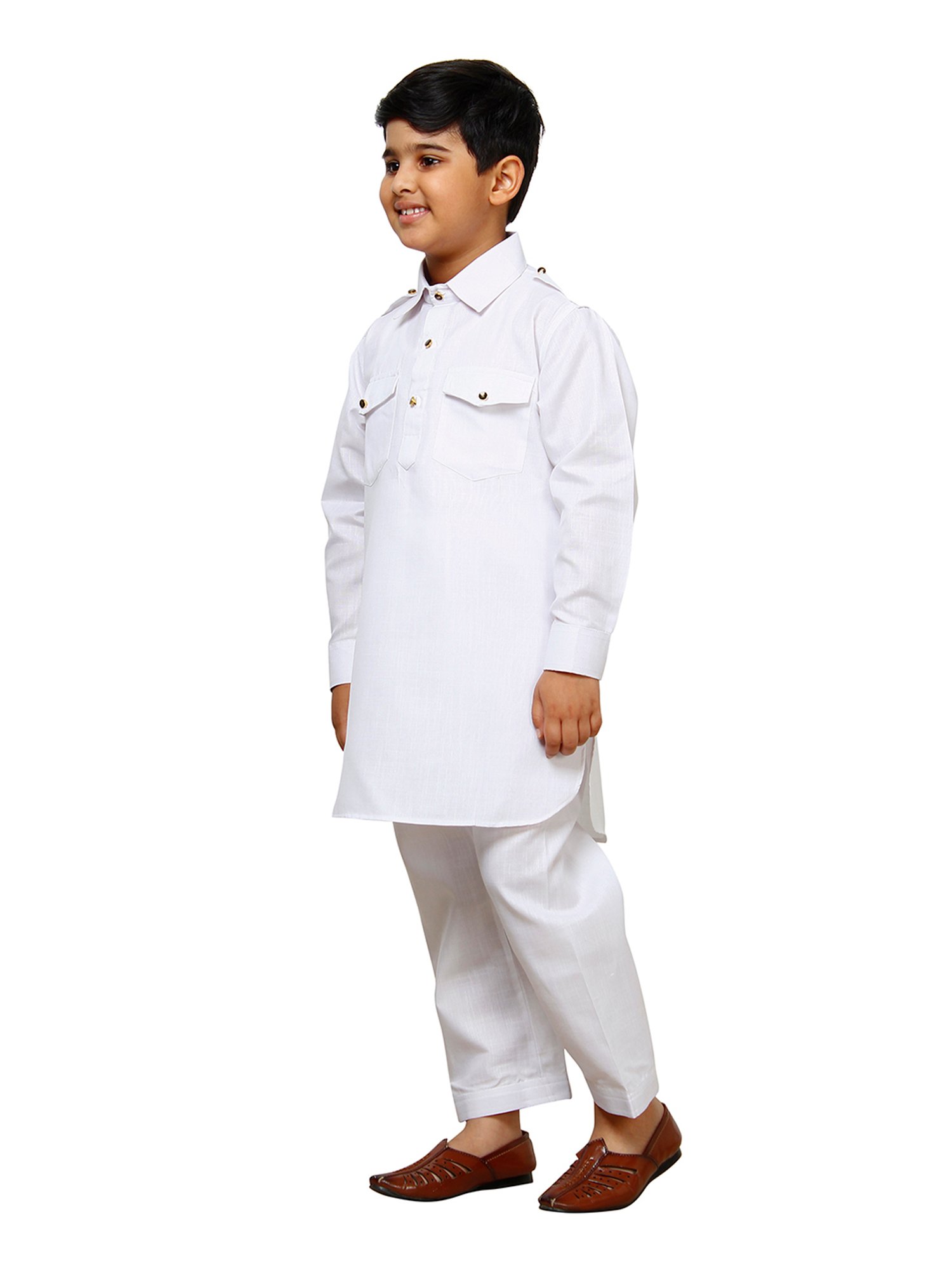 Pro-Ethic Style Developer Kids White Solid Full Sleeves Pathani Kurta with Pyjamas
