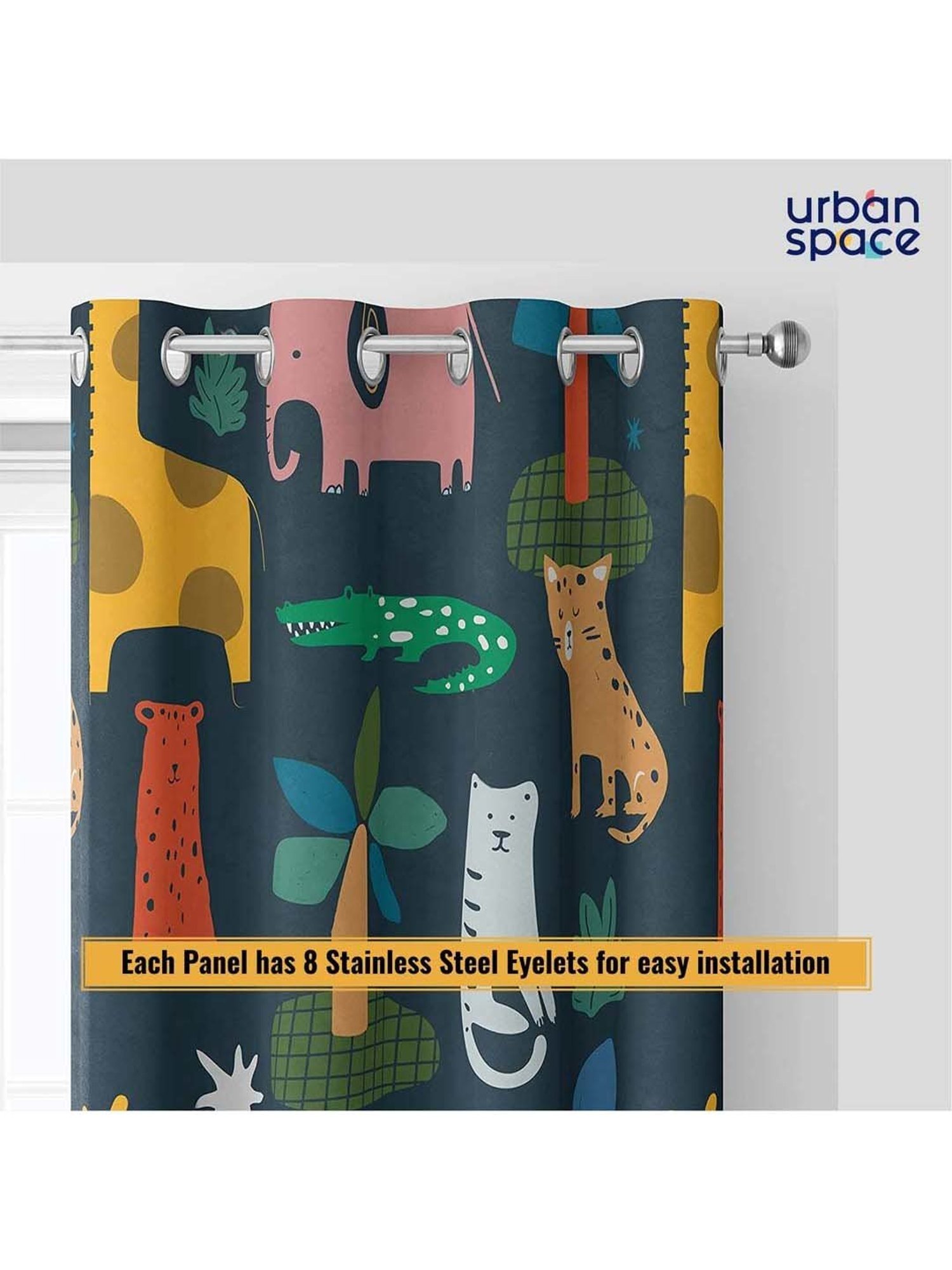 Urban Space Multicolor Polyester Window Curtain With Tieback & Eyelet