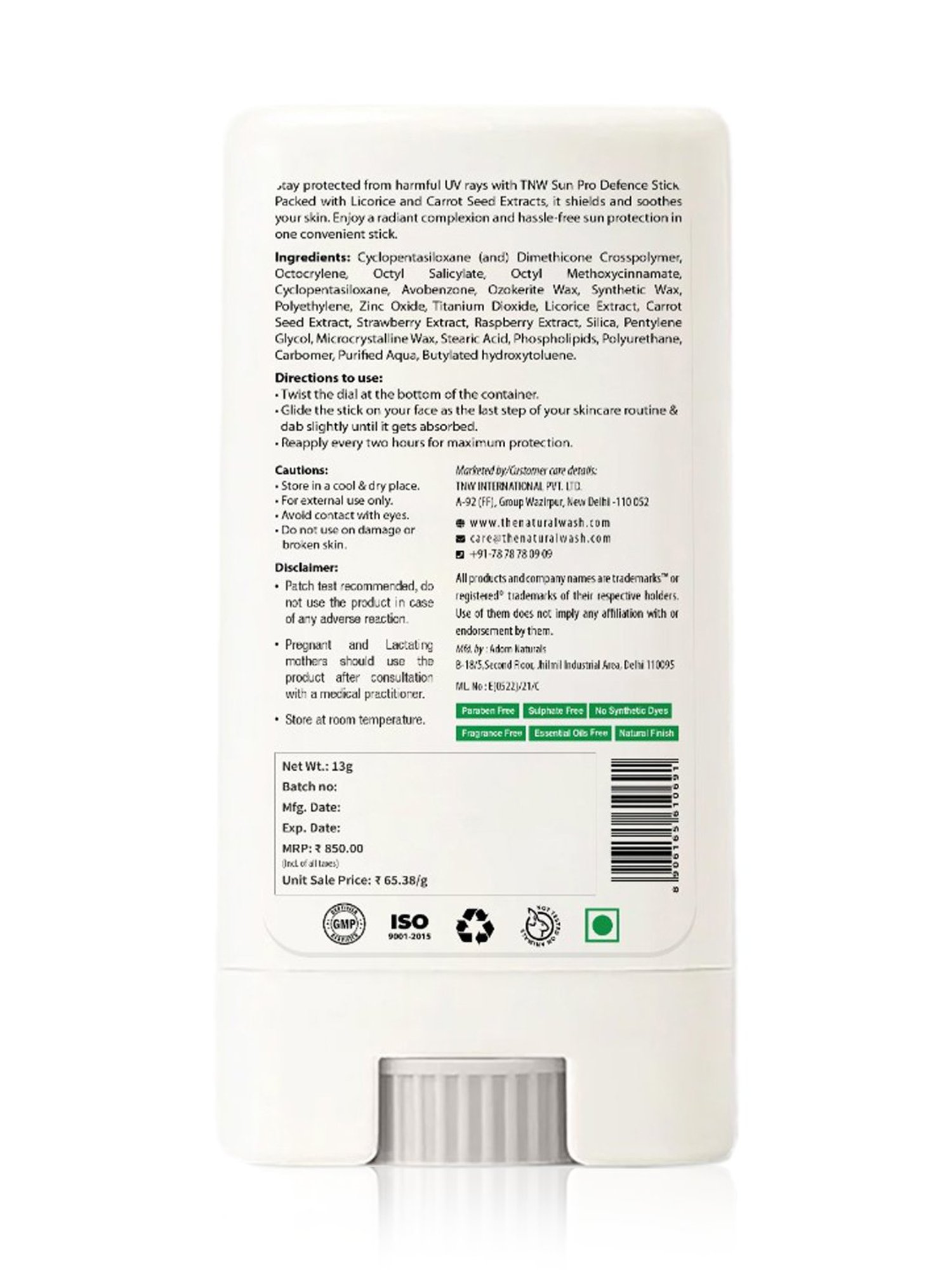 TNW-The Natural Wash Sun Pro-Defence Stick SPF 50 - 13 gm