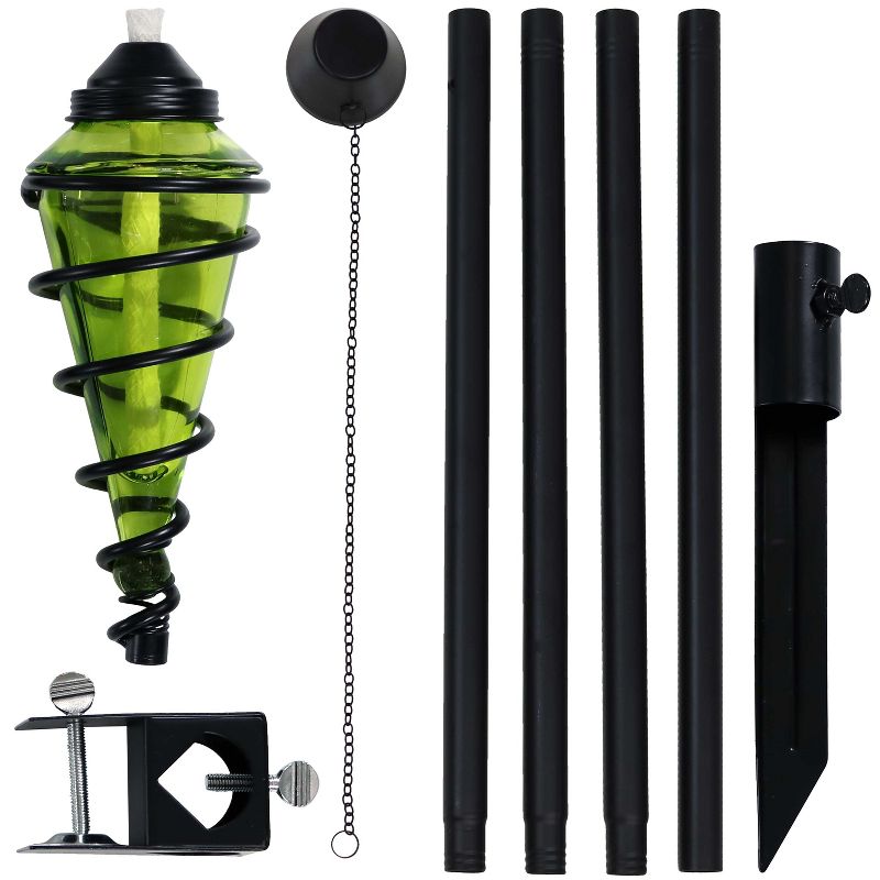 Sunnydaze Outdoor Adjustable Height Glass and Metal Swirl Patio and Lawn Citronella Torch Set - Green - 4pk