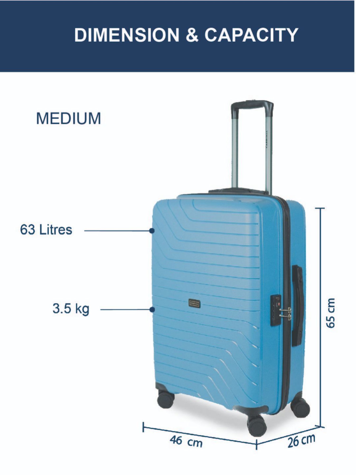 Carriall Blue 8 Wheel Large & Medium Hard Checked Luggage Set of 2 - 52 cm