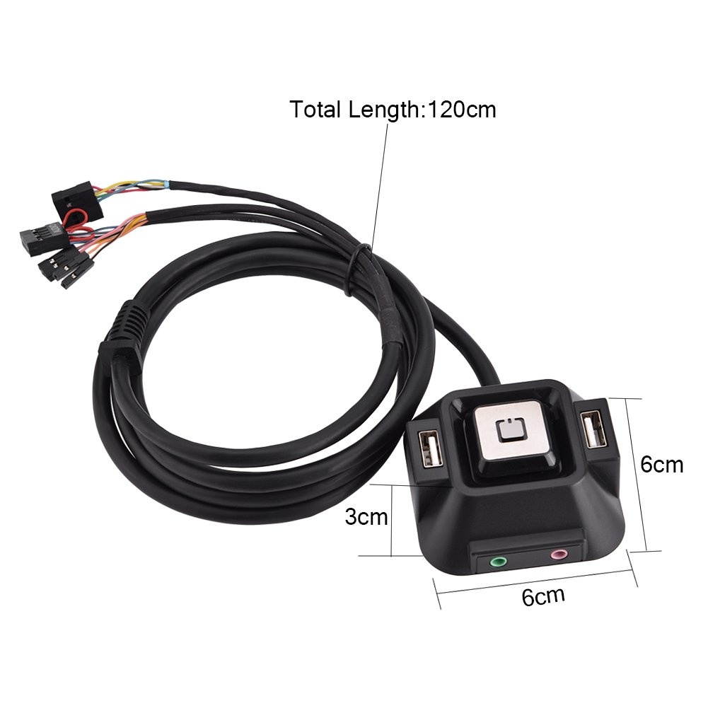 Desktop PC case Switch Dual USB Ports Power Reset Button Audio Microphone Port, Computer Case Electricity Supply Reset HDD Button Switch with Cables