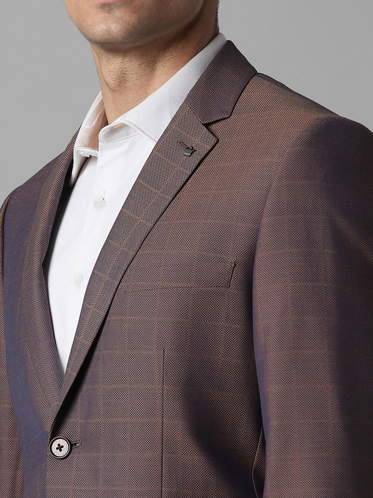Louis Philippe Brown Slim Fit Checks Blazer