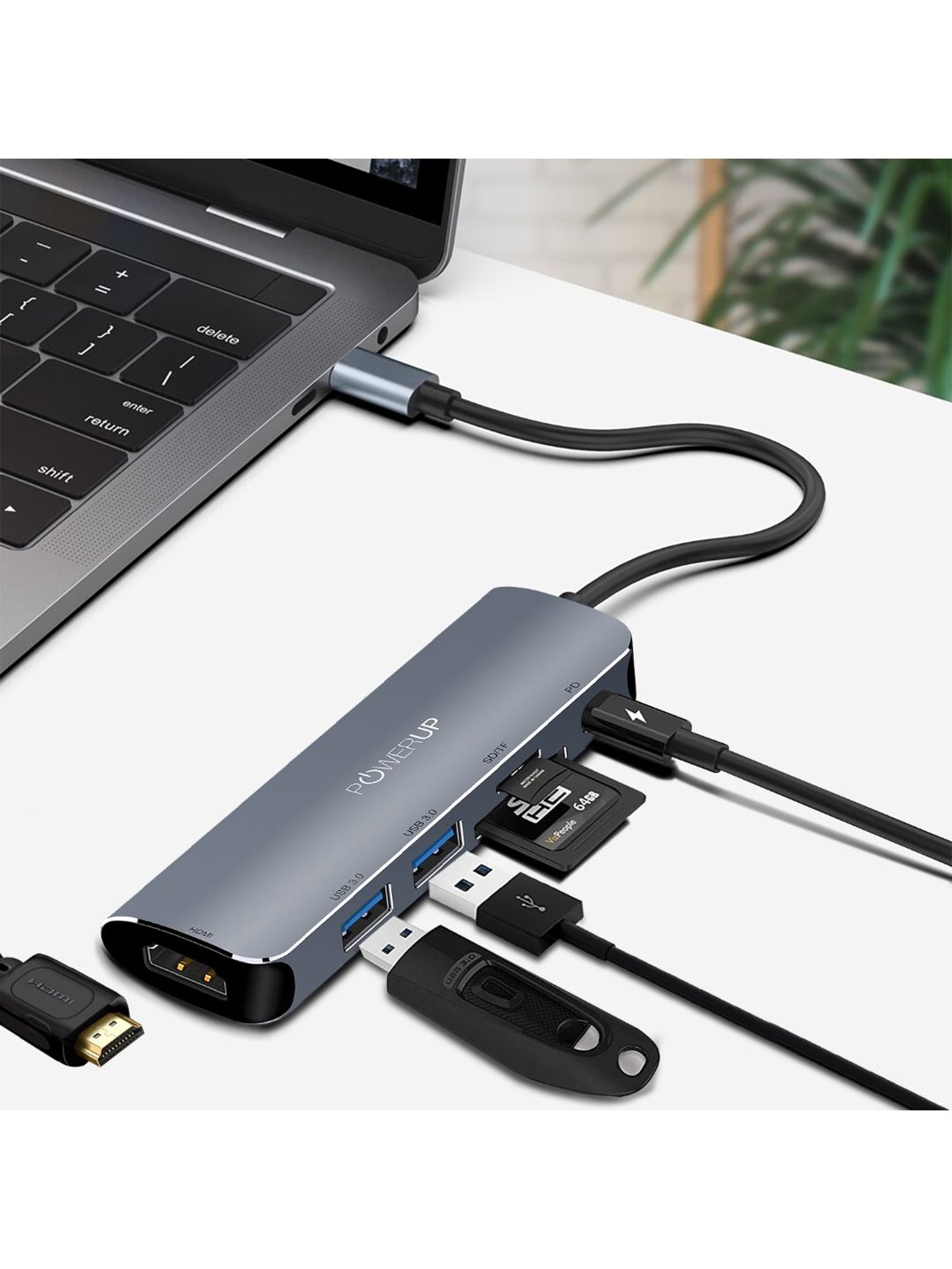 Powerup Elite NEO 6 in 1 Multi-Port Hub Adapter for MacBook Pro (Gunmetal)