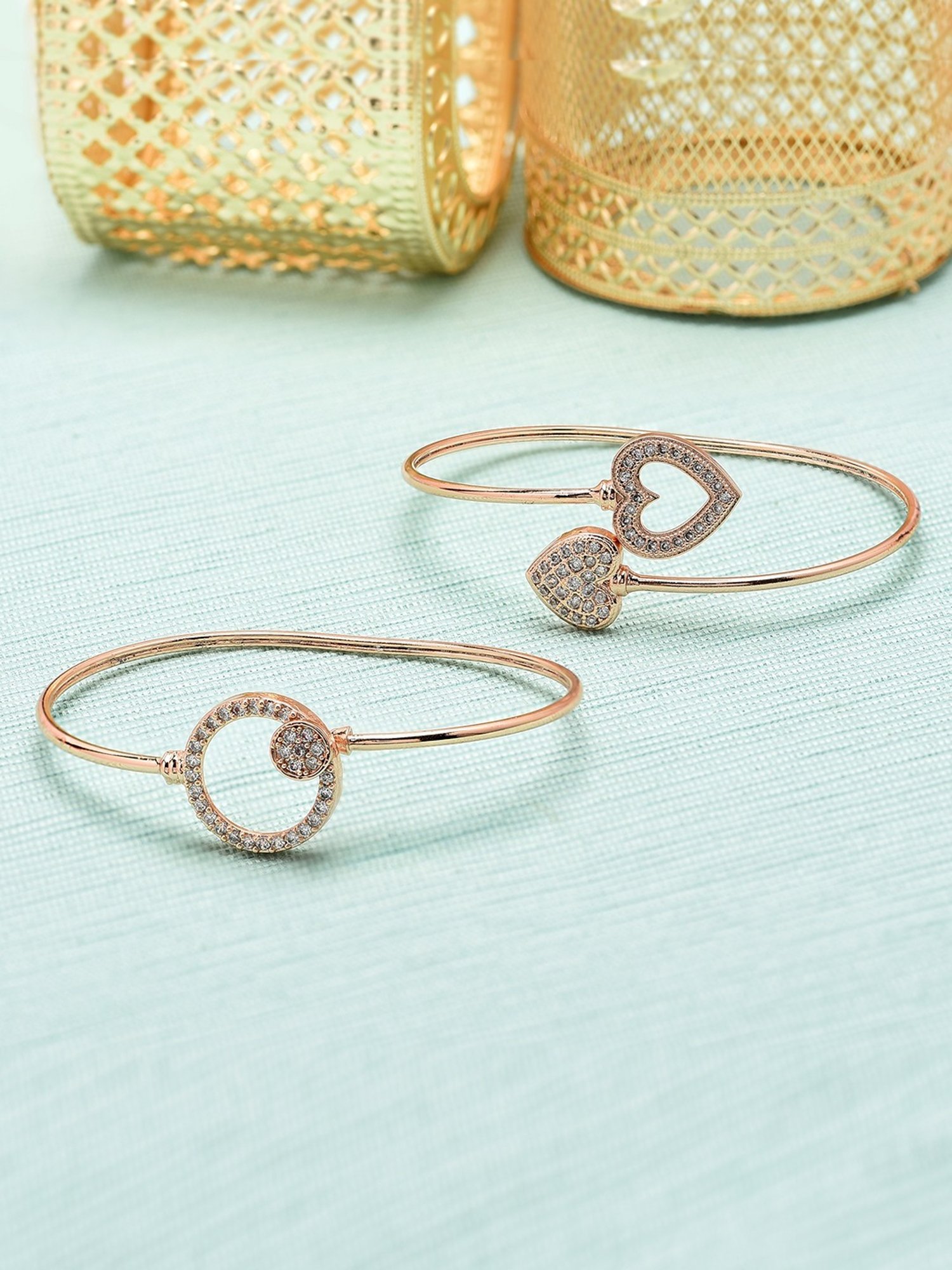 Zaveri Pearls Combo of 2 Rose Gold Cubic Zirconia Brass Bangle Style Kada-ZPFK10376