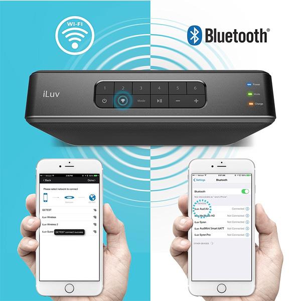 Aud Air by iLuv- WiFi and Bluetooth Portable Multi-room Speaker(Compatible with Apple and Android Smartphones and other Bluetooth Devices)(Black)