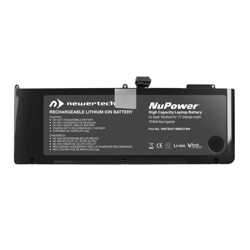 NewerTech NuPower 78 Watt-Hour Replacement Battery For All Apple MacBook Pro 15-Inch Unibody Mid 2009 & Mid 2010 models. Up to 23% MORE Capacity vs. Ooriginal Battery. Model NWTBAP15MBU78N
