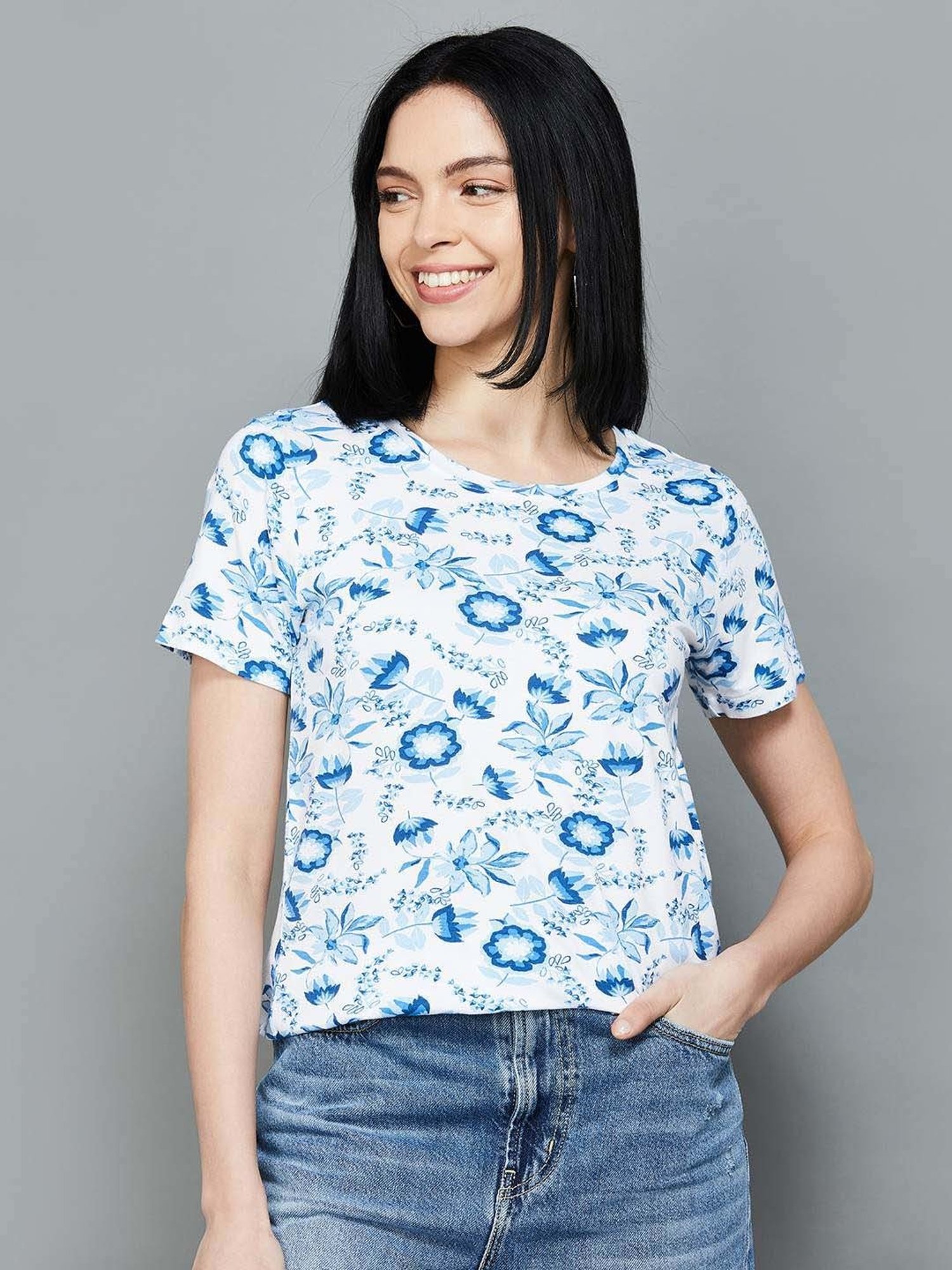 Colour Me by Melange Blue Printed T-Shirt