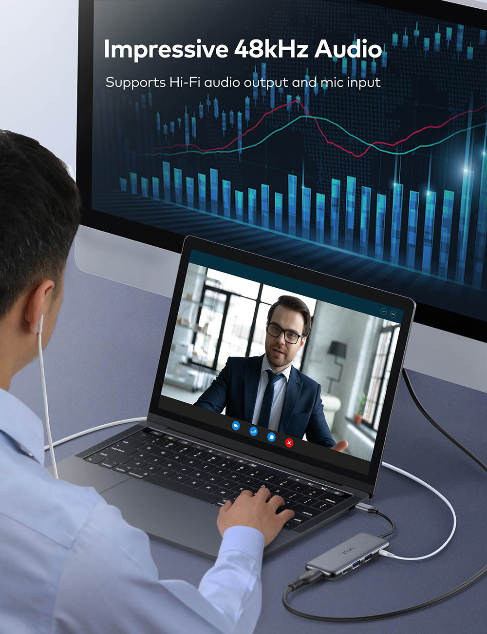 VAVA USB-C Hub, 8-in-1 USB-C Adaptor, with 4K 60Hz HDMI, USB-C and 2 USB-A 5Gbps Data Ports, 100W Power Delivery, SD/TF Card Slots, Headphone Jack for MacBook Pro/ iPad Pro/ Type-C Laptops/ Windows/ m