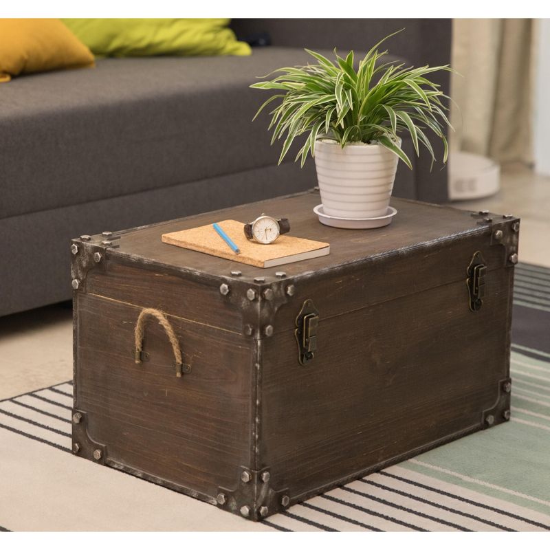 Vintiquewise Distressed Wooden Vintage Industrial Style Decorative Trunk with Lockable Latch