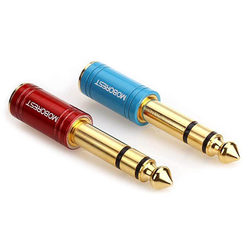 1/4 Inch (6.35mm) Male to 1/8 Inch (3.5mm) Female Stereo Adapters for Audio Connector Cables - Conversion Headphone adapte, amp adapte, 1Red+1Blue