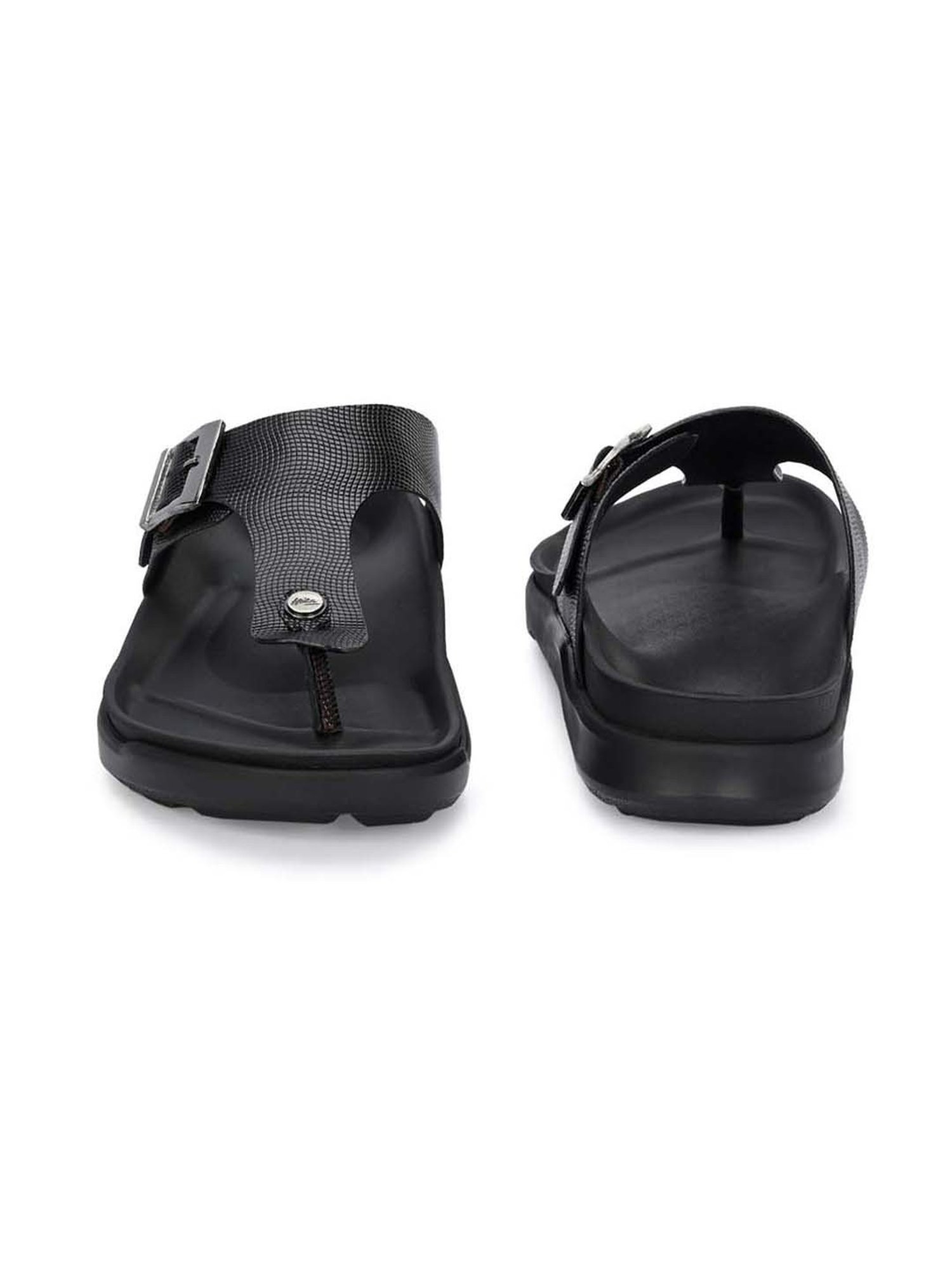 Hitz Men's Brown & Black T-Strap Sandals