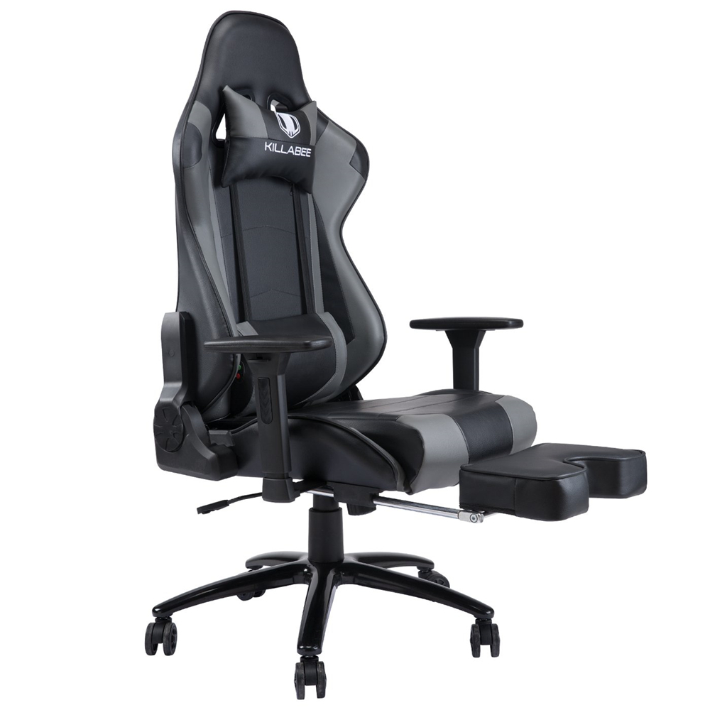 KILLABEE Big and Tall 350lb Massage Gaming Chair Metal Base - Adjustable Massage Lumbar Cushion, Retractable Footrest High Back Ergonomic Leather Racing Computer Desk Executive Office Chair(Blue)