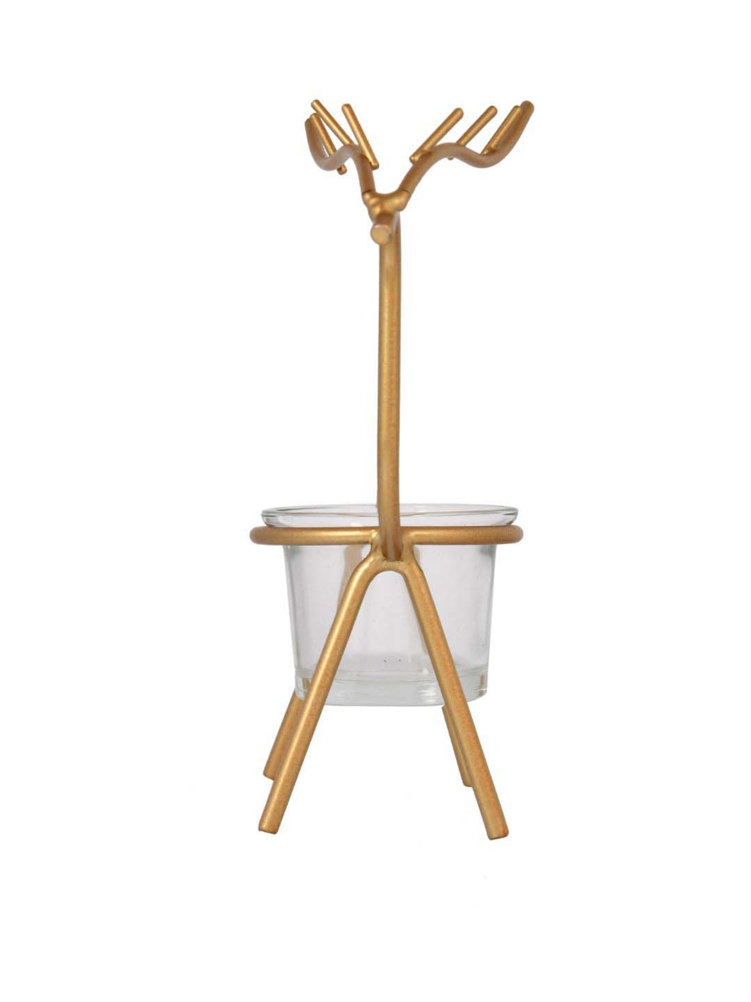 Tayhaa Golden & Transparent Metal Reindeer Tealight Candle Holder