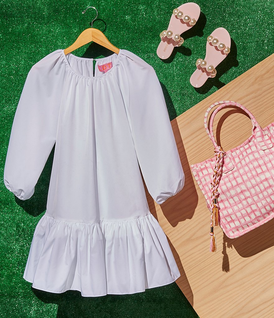 LDT Rachel Jewel Neck Ruffled Poof Swing Dress