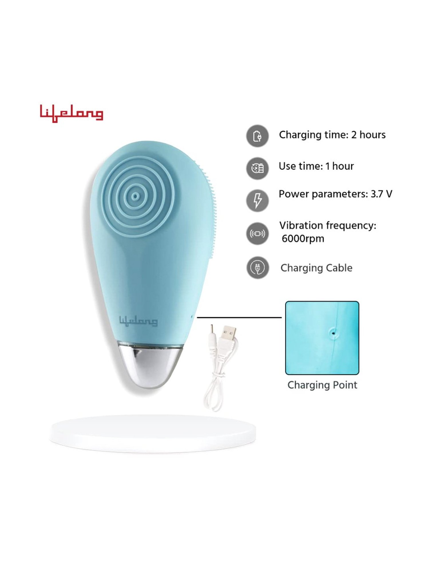 Lifelong LLM351 Facial Cleansing Massager Brush, Rechargeable Electric Handheld Face Massager (Blue)