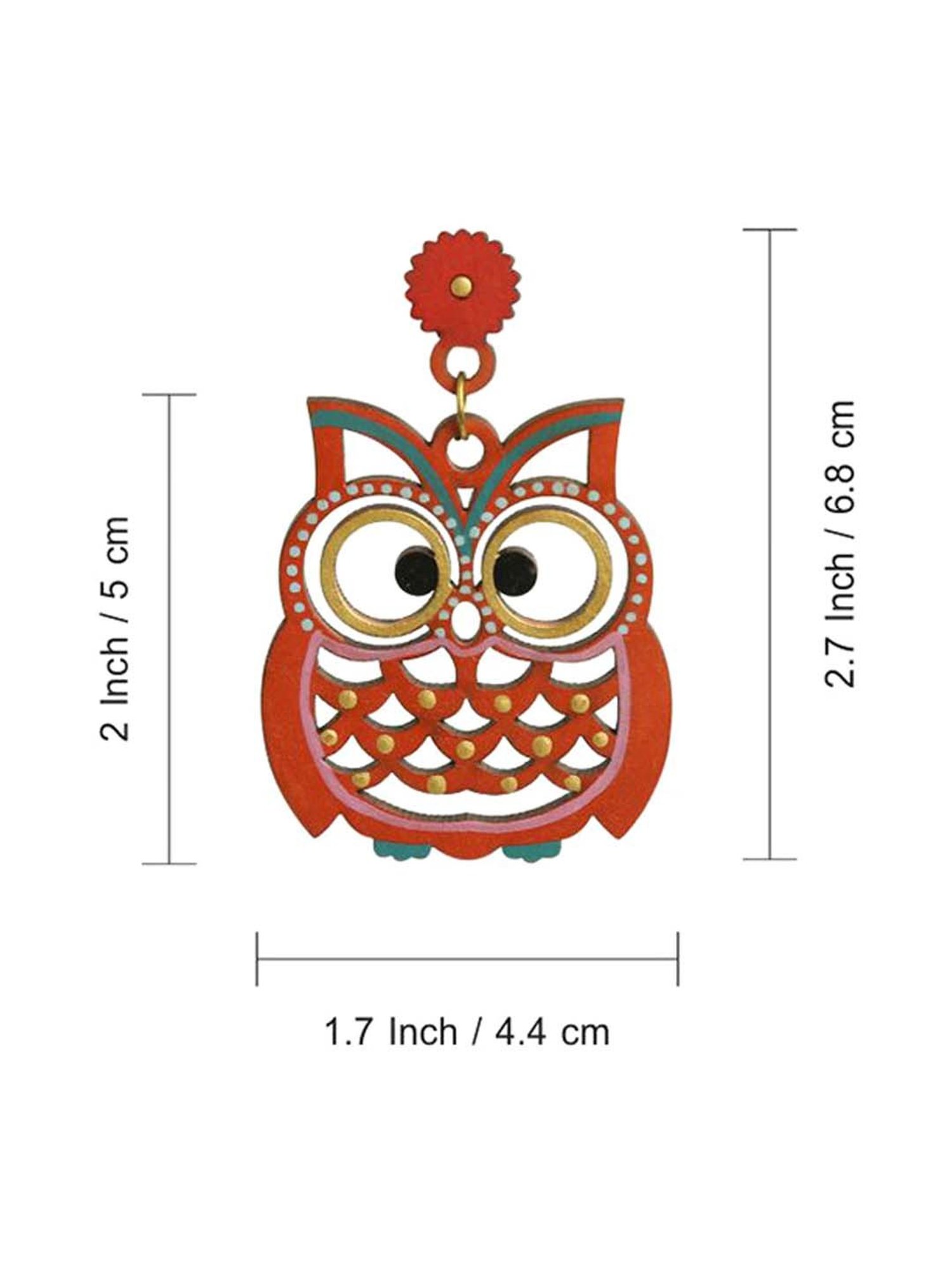 ExclusiveLane 'Symphony of Owls' Brick Red Handpainted Earrings in Recycled Earrings