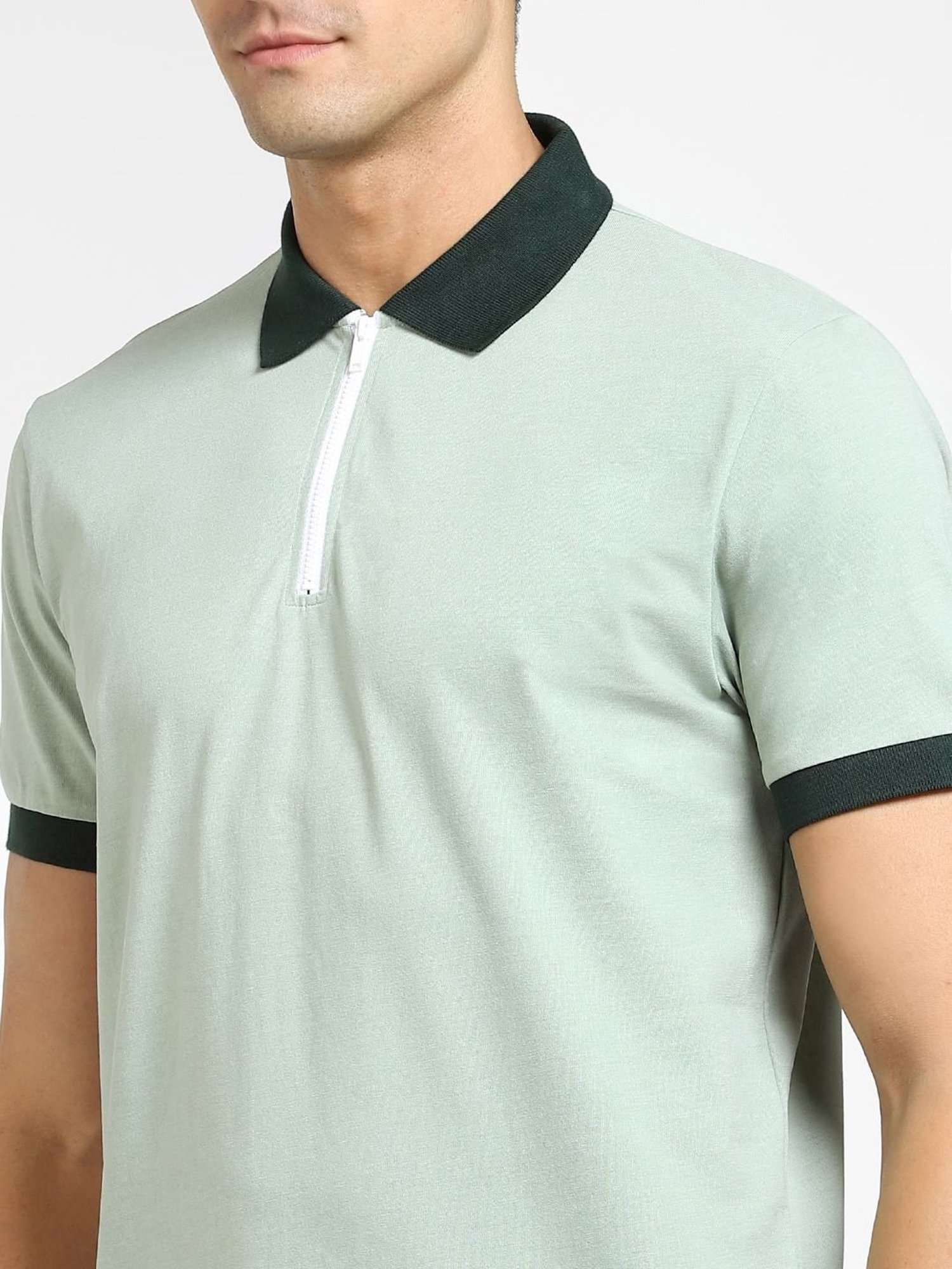 SELECTED HOMME Green Cotton Regular Fit Polo T-Shirt