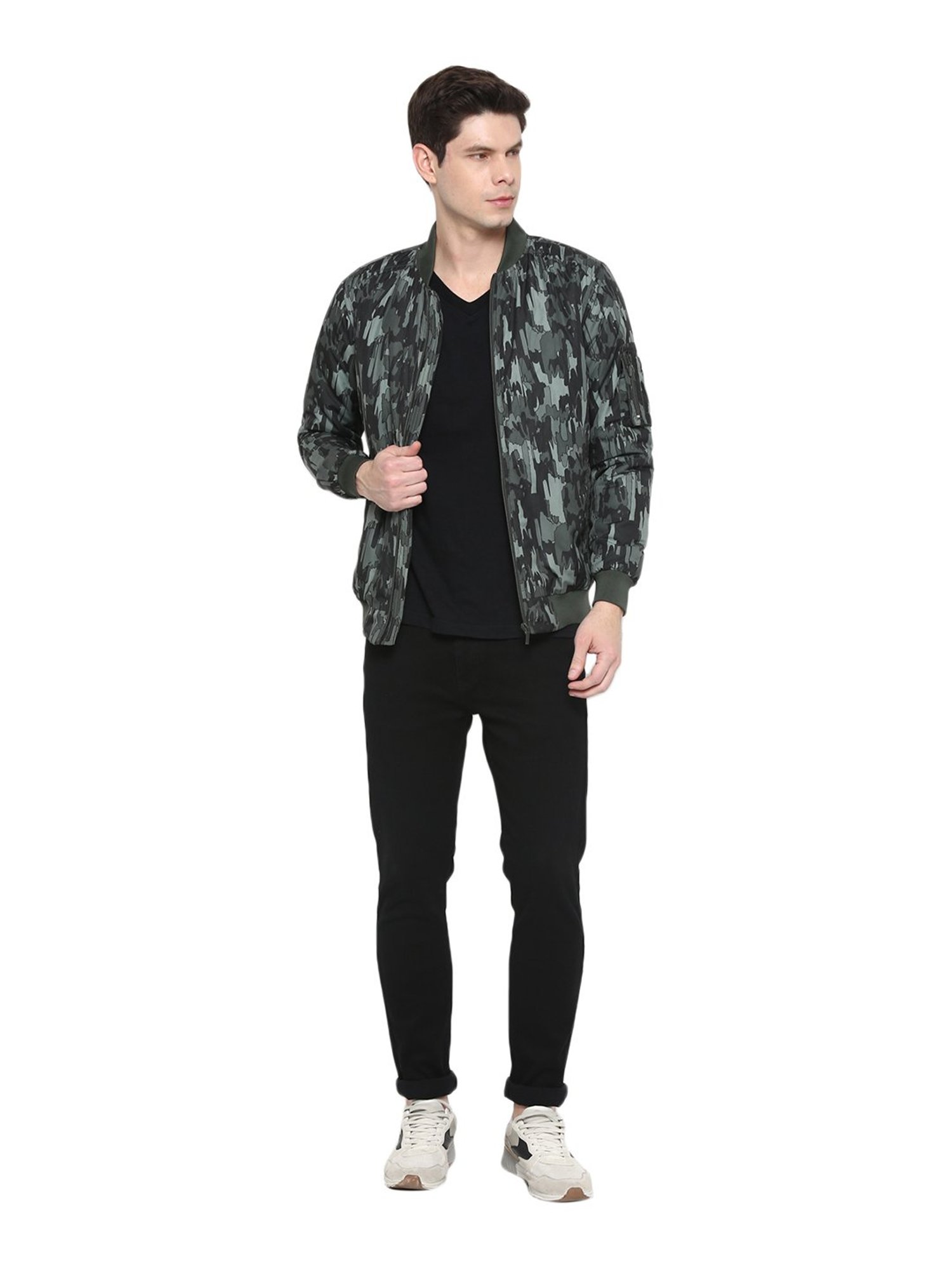 Red Chief Olive Full Sleeves Mandarin Collar Jacket