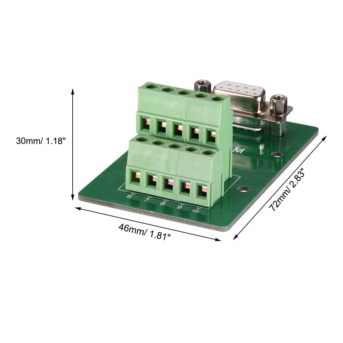 DB9-M 2 Row 5mm Pitch Adapter Female Terminals PCB Board Nut Type D-Sub Connector