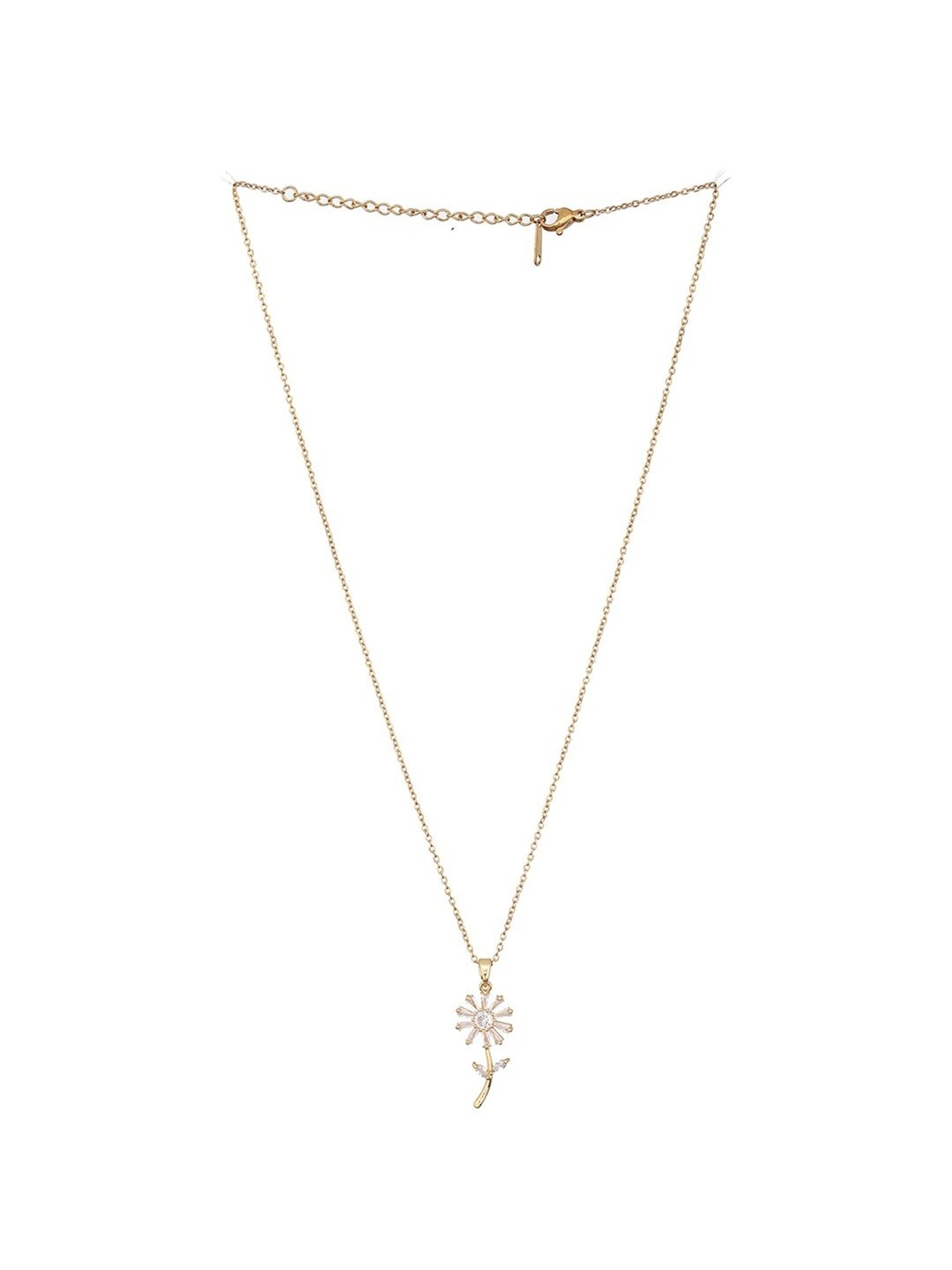 Aatmana Gold-Plated CZ-Studded Floral Pendant with Chain