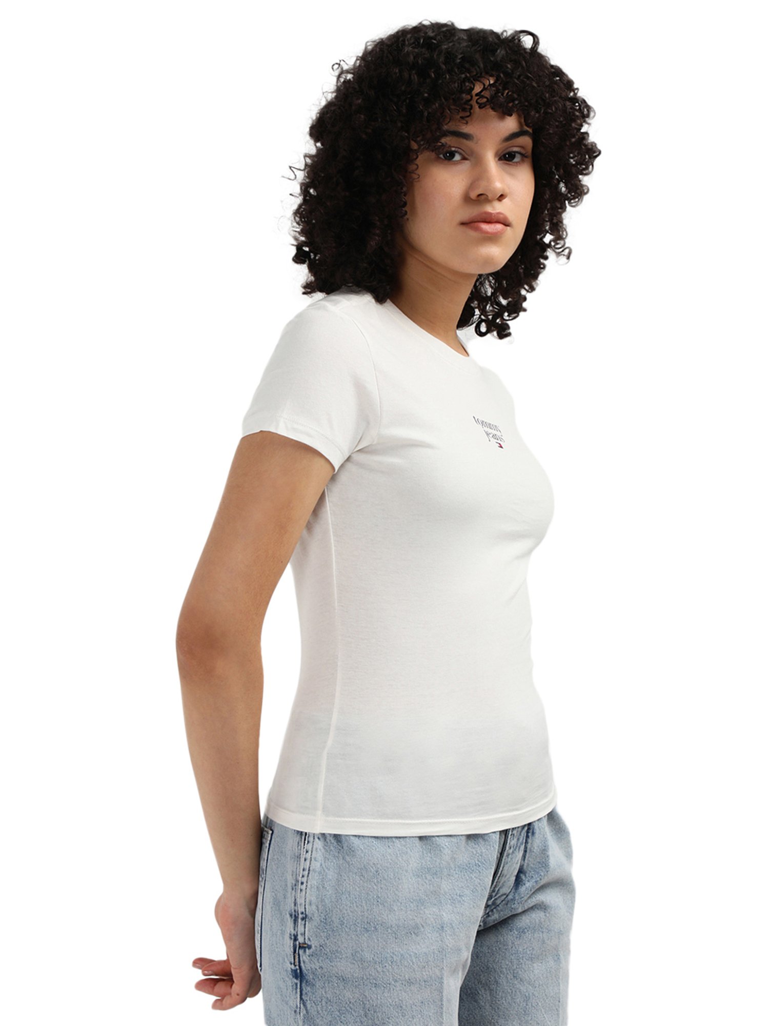 Tommy Hilfiger White Cotton Printed Women Slim Fit T-Shirt