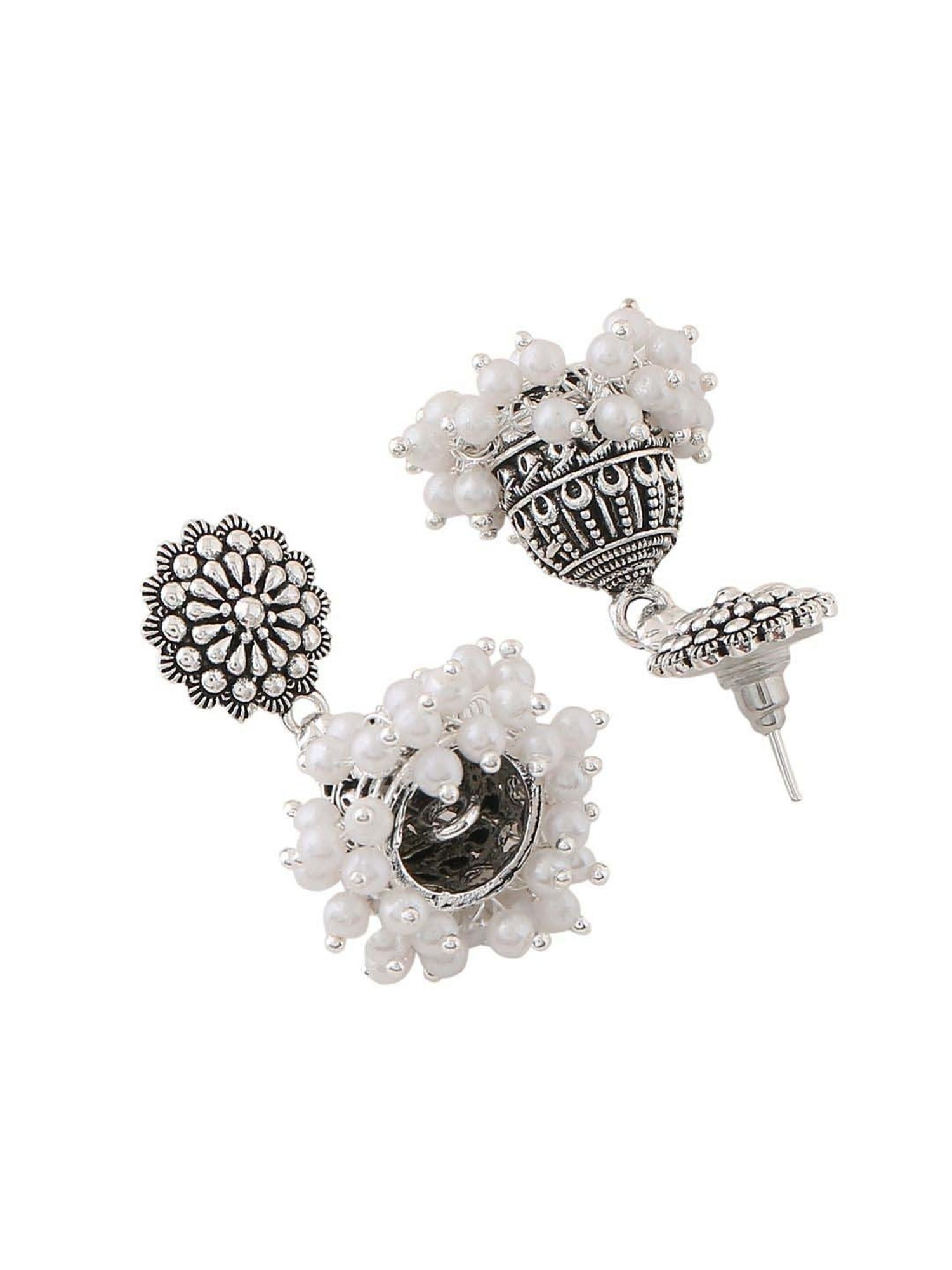 NVR Silver Toned Dome Shaped Jhumki earrings for Women