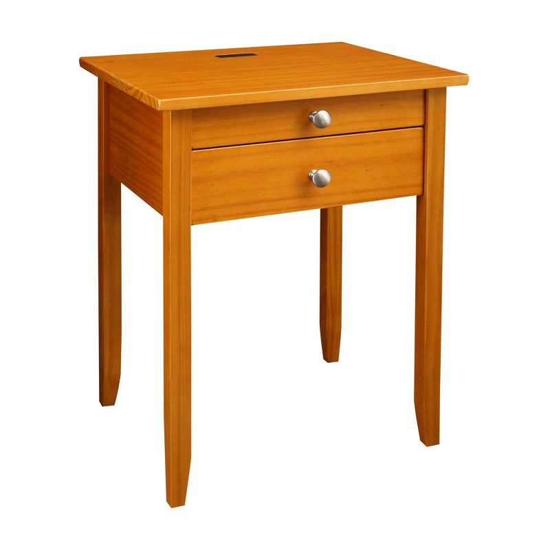 Solid Wood Nightstand with USB Port Honey Oak - Flora Home