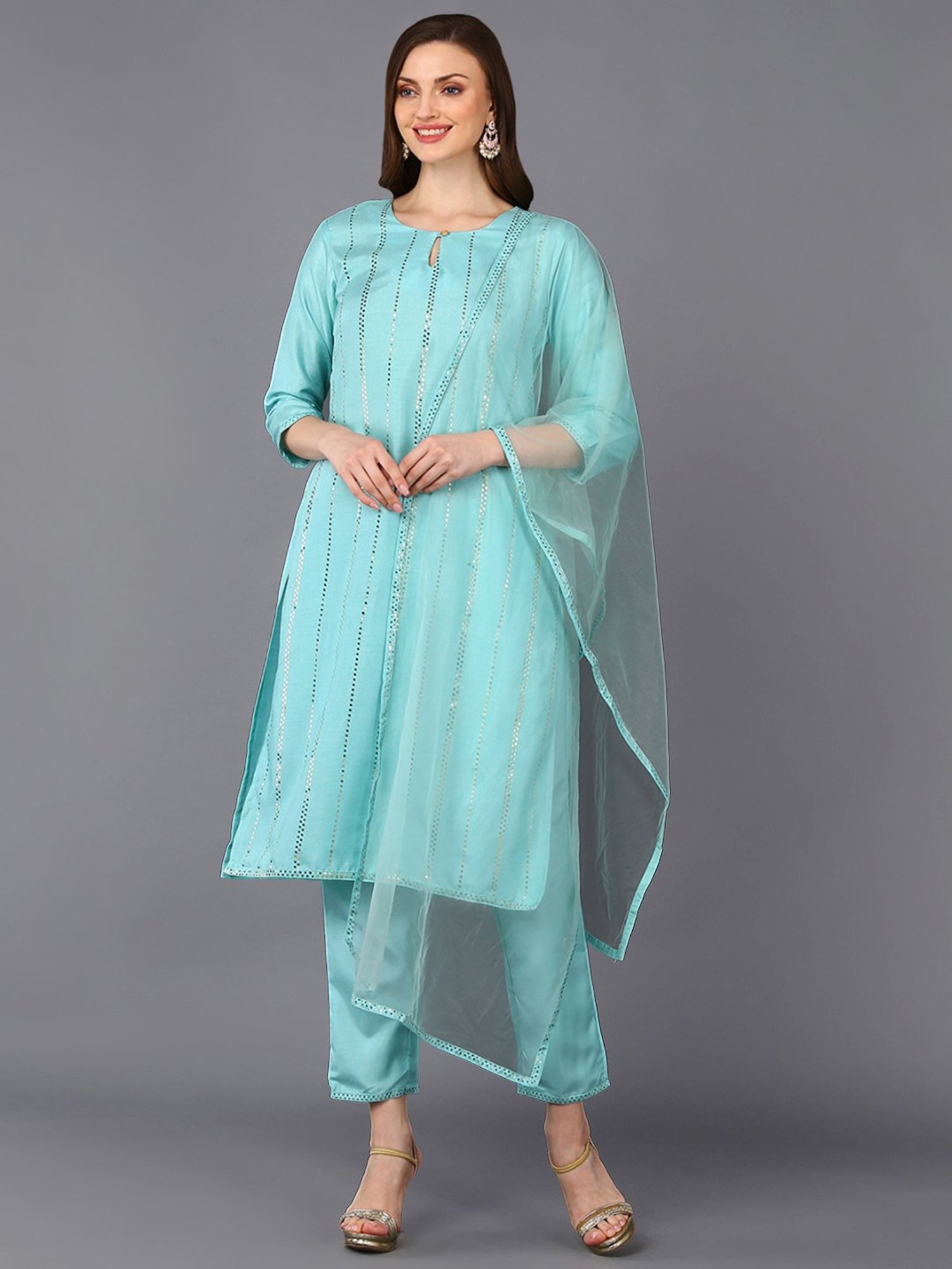 Vaamsi Blue Embellished Kurta Pant Set With Dupatta