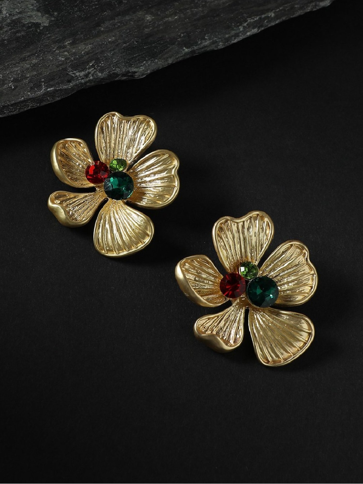 Sohi Women's Luminous Petal Stud Earrings  Multicolour