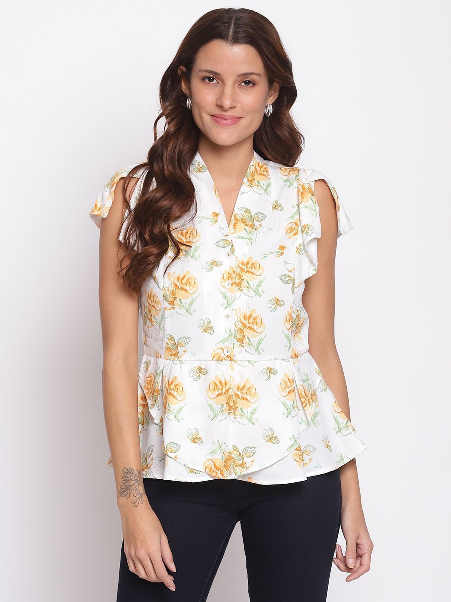 Latin Quarters White Floral Print Top