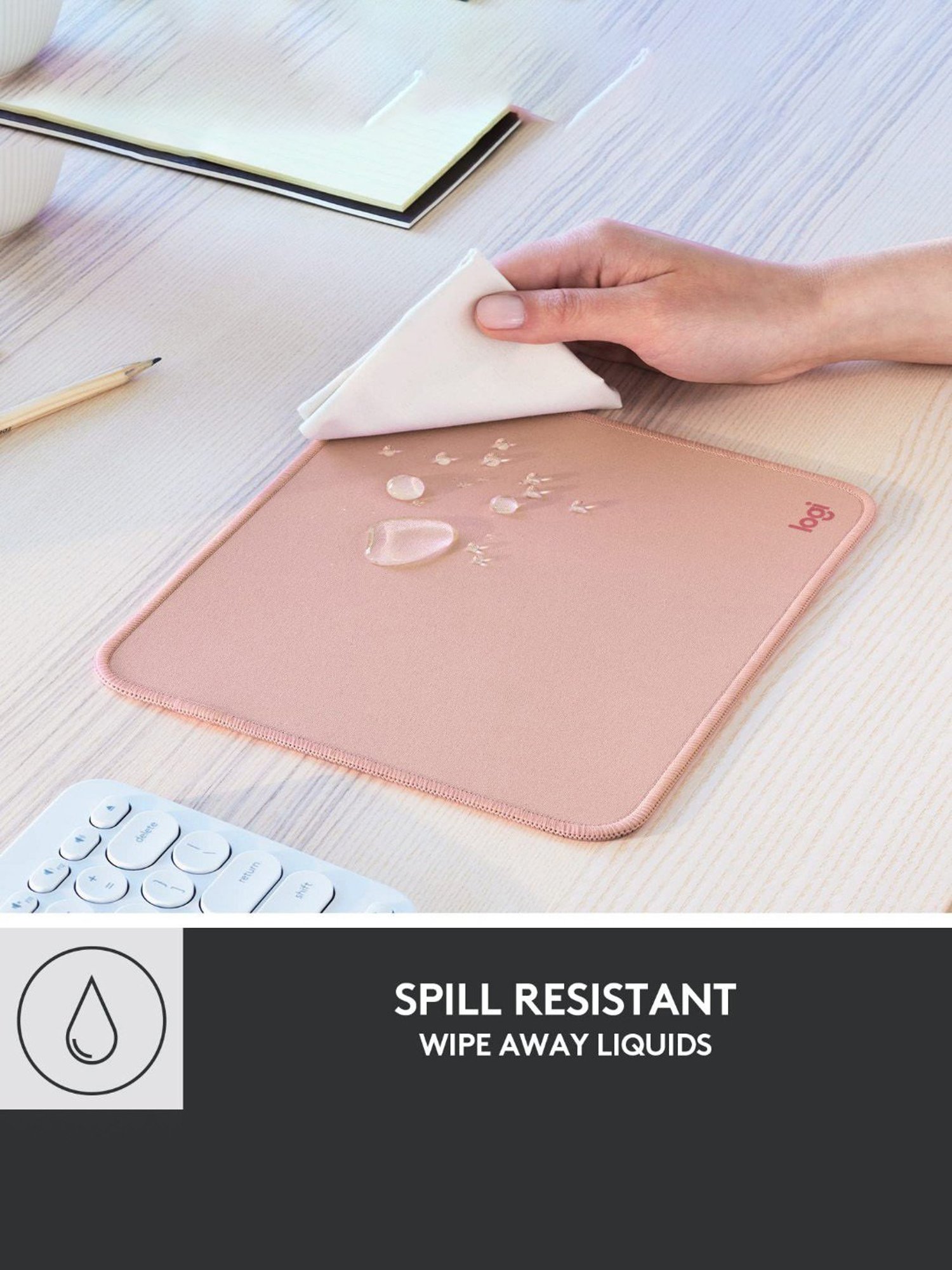 Logitech Mouse Pad - Studio Series, Computer Mouse Mat with Anti-Slip Rubber Base (Dark Rose)