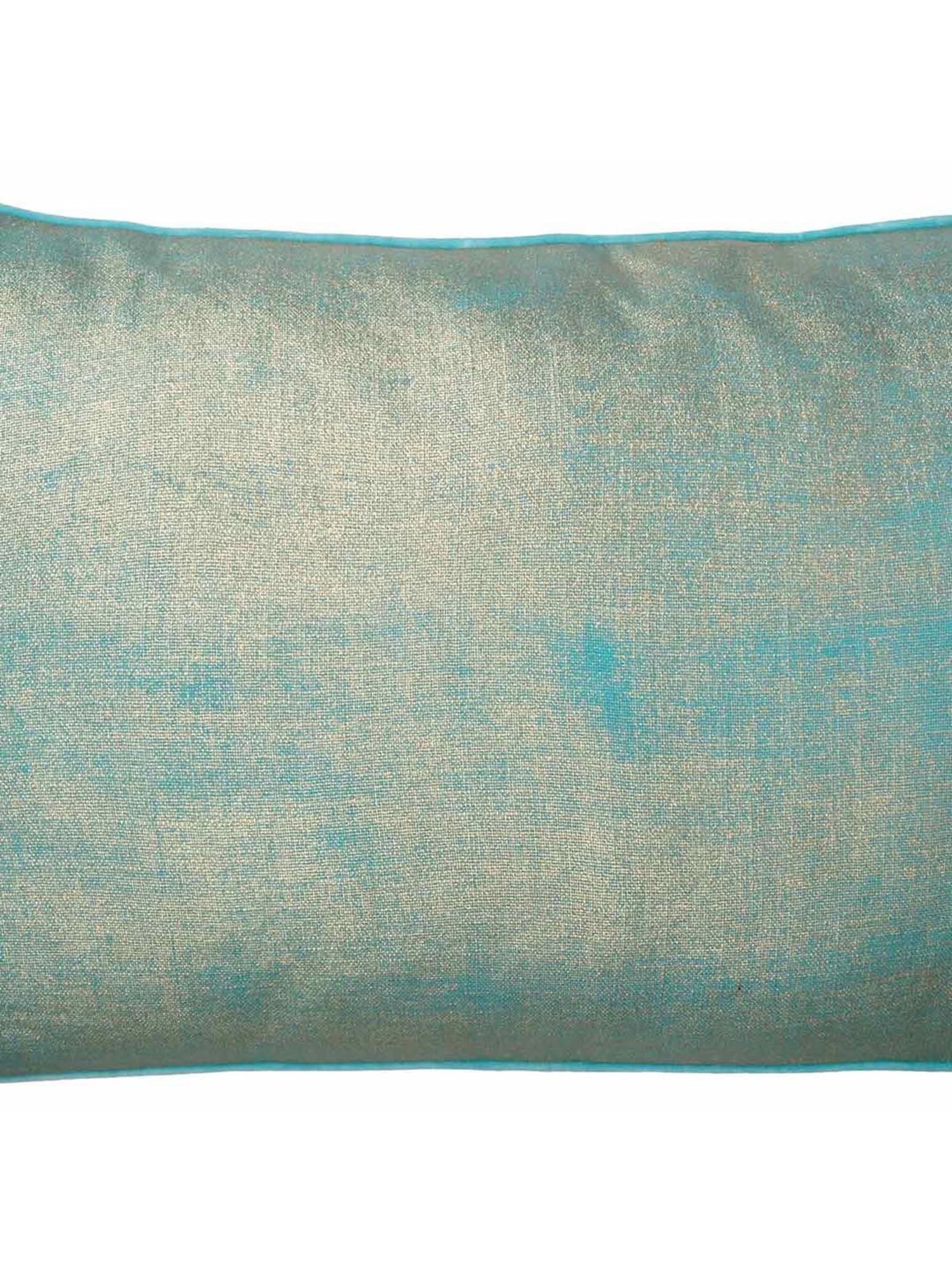 Home4U Jemma Blue & Gold Cotton Slub Cushion Cover - Set of 1