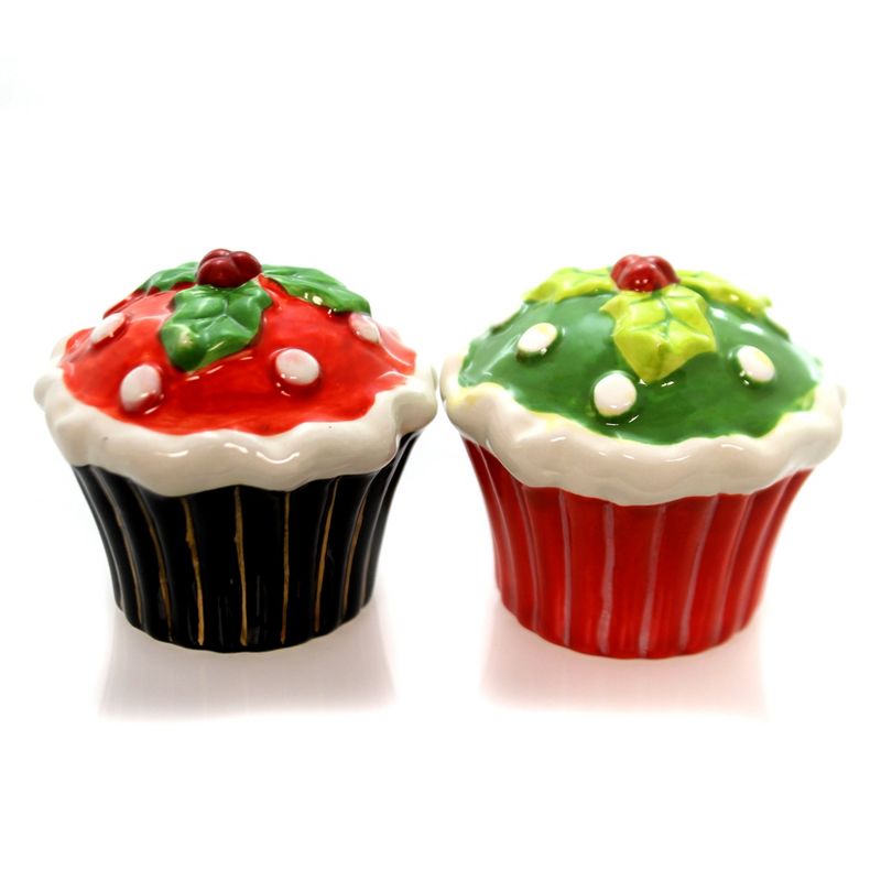 Tabletop 2.5" Cupcake Holly Salt & Pepper Christmas Cosmos Gifts Corp.  -  Salt And Pepper Shaker Sets