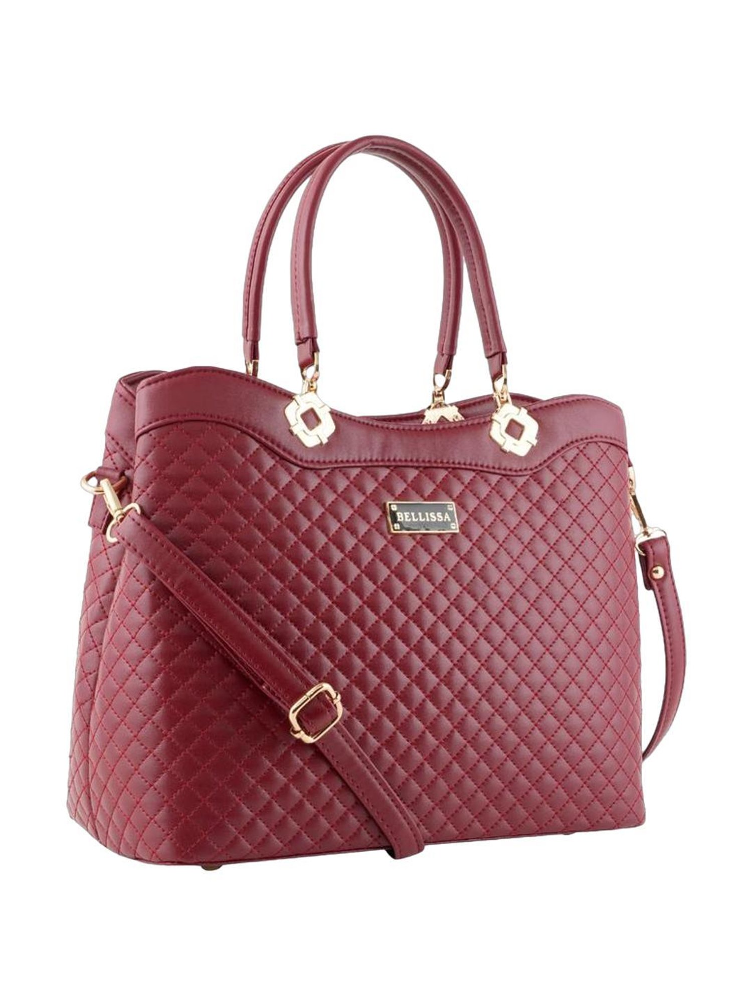 Bellissa Maroon PU Quilted Handbag