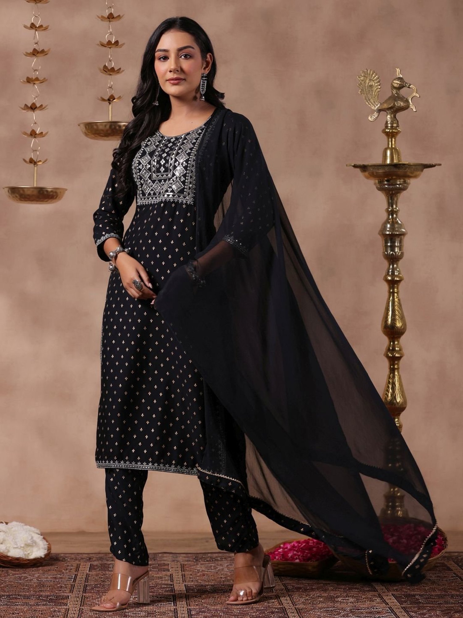 Anubhutee Black Embroidered Kurta Pant Set With Dupatta