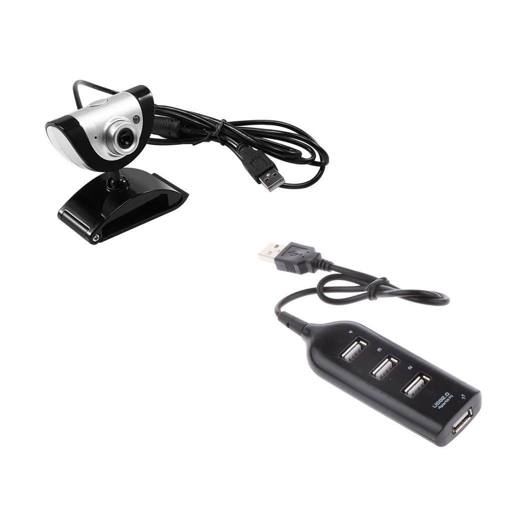 PC Video Record HD Night Vision Webcam Web Camera with Mic + USB HUB for PC